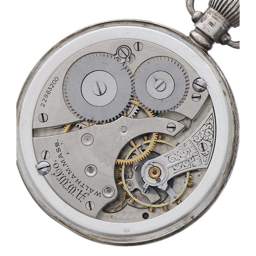 655 - American Waltham silver lever pocket watch, Birmingham 1922, signed movement, no. 22963200, with com... 