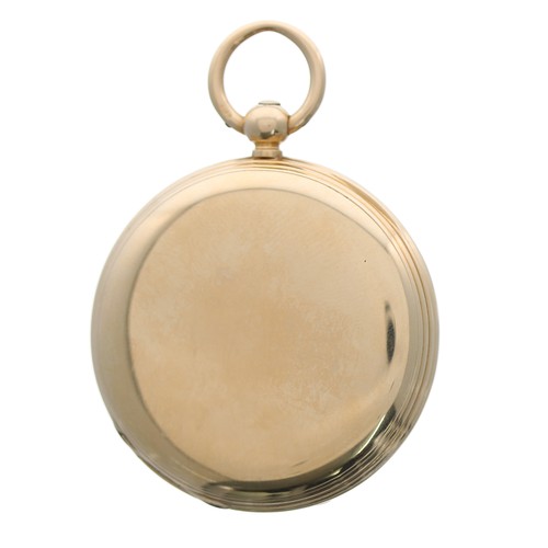 679 - Victorian 18ct hunter pocket chronometer, London 1864, the gilt frosted three quarter plate fusee le... 