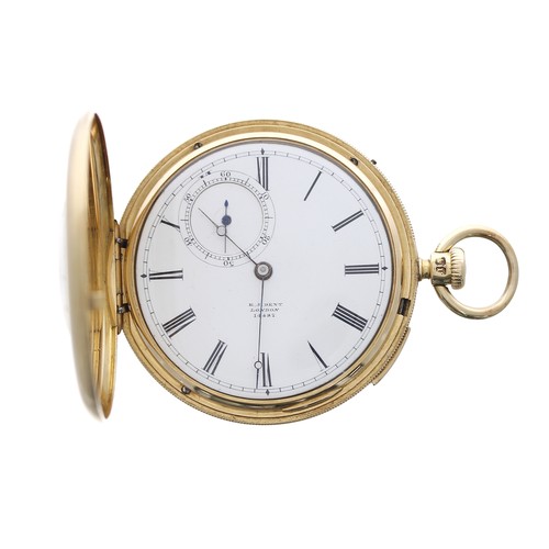 681 - E.J. Dent 18ct quarter repeating duplex half hunter pocket watch, London 1850, the gilt movement sig... 