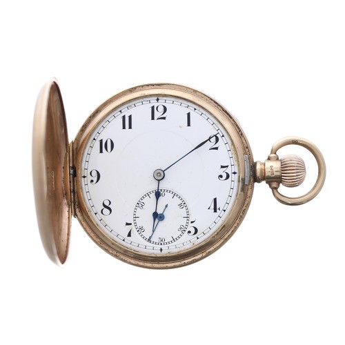 682 - Swiss 9ct half-hunter lever pocket watch, Birmingham 1921, unsigned 15 jewel movement, no. 594272, t... 