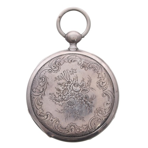 684 - Unusual 19th century Swiss white metal cylinder pocket watch, unsigned gilt movement with an unusual... 