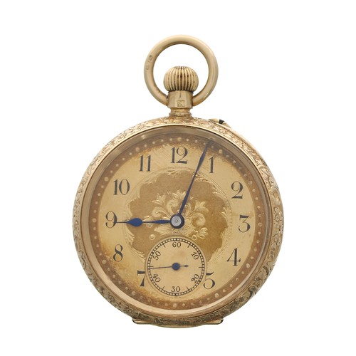 698 - IWC Staufer & Co. 'Peerless' 18ct engraved lever fob watch, gilt frosted movement with stamped t... 