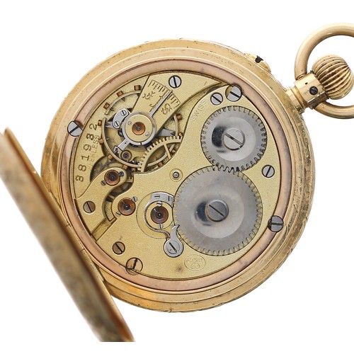 698 - IWC Staufer & Co. 'Peerless' 18ct engraved lever fob watch, gilt frosted movement with stamped t... 