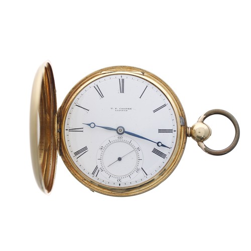 717 - Duplex 18ct half hunter pocket watch, the three-quarter plate movement signed T.F Cooper, 9 Calthorp... 