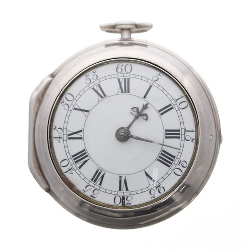 720 - George II silver cylinder pair cased pocket watch, London 1759, the fusee movement signed Ellicott, ... 