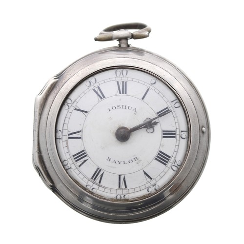 747 - English 18th century silver pair cased verge pocket watch, London 1767, the fusee movement signed Jo... 