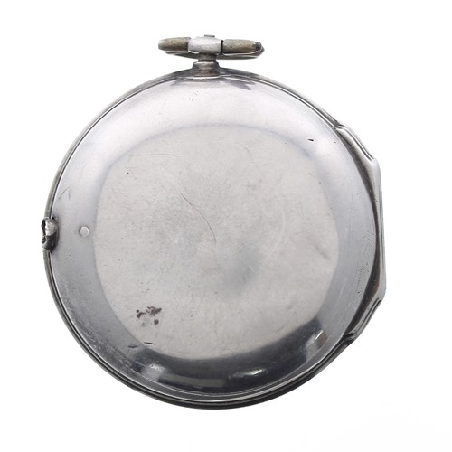 747 - English 18th century silver pair cased verge pocket watch, London 1767, the fusee movement signed Jo... 