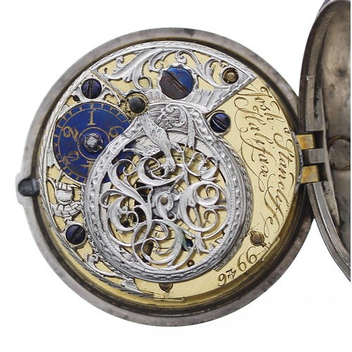 747 - English 18th century silver pair cased verge pocket watch, London 1767, the fusee movement signed Jo... 