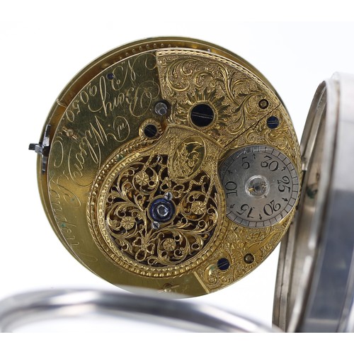 748 - George IV English silver cylinder pocket watch, London 1821, the movement signed Benj'M Wilson, Lond... 