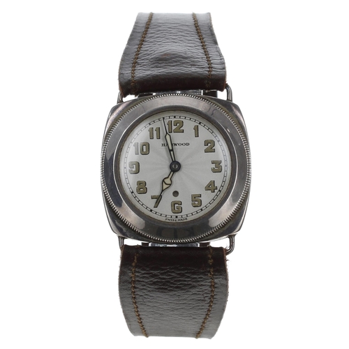 289 - Harwood Self Winding Watch Co. 'bumper' automatic silver cushion cased wire-lug wristwatch, import h... 