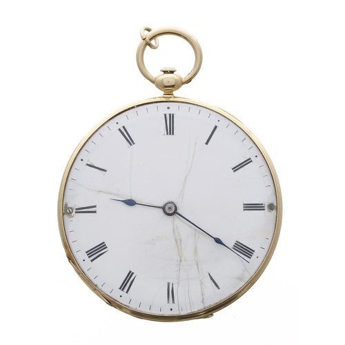 758 - Attractive early 19th century French 18ct and enamel slim cylinder dress pocket watch, the finely en... 