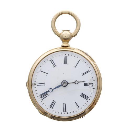 759 - Rare Swiss miniature 18ct cylinder fob watch, gilt frosted bar movement, hinged cuvette signed Mouli... 