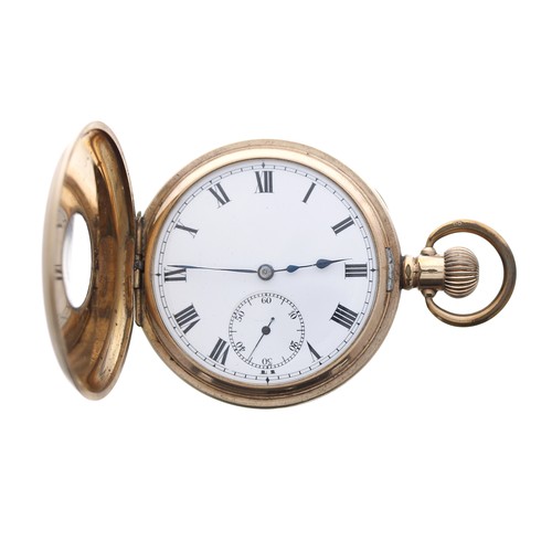 766 - Swiss gold plated lever half hunter pocket watch, 17 jewel adjusted movement, no. 524112, hinged cuv... 