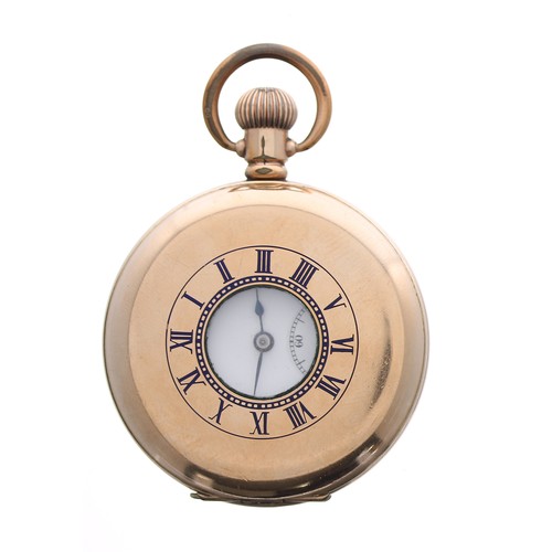 766 - Swiss gold plated lever half hunter pocket watch, 17 jewel adjusted movement, no. 524112, hinged cuv... 