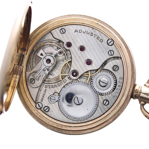 766 - Swiss gold plated lever half hunter pocket watch, 17 jewel adjusted movement, no. 524112, hinged cuv... 