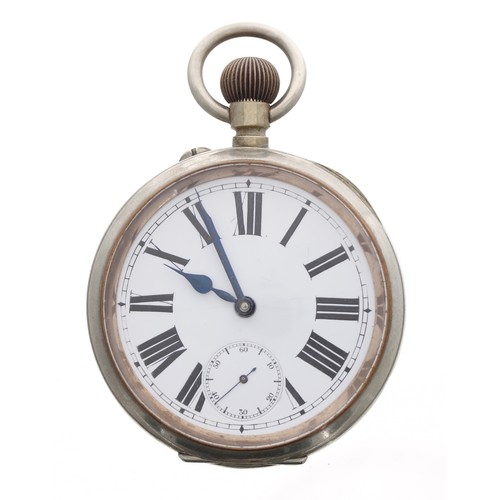 773 - Omega Goliath nickel cased lever pocket watch, bold Roman numeral dial with a subsidiary seconds dia... 