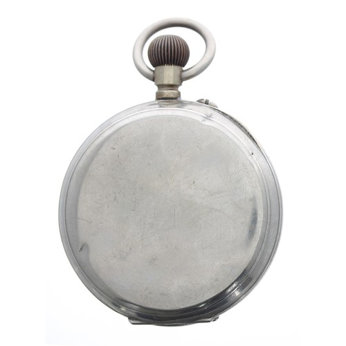 773 - Omega Goliath nickel cased lever pocket watch, bold Roman numeral dial with a subsidiary seconds dia... 