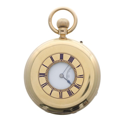 785 - Victorian 18ct half hunter lever pocket watch, London 1879, gilt movement signed John Cashmore, 1, N... 