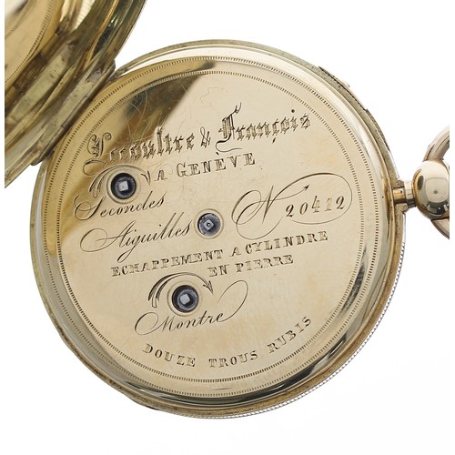 790 - LeCoultre & Francois 18ct centre seconds quarter repeating half hunter pocket watch, the gilt cy... 