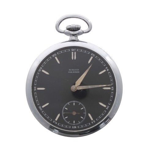 793 - Ralco chrome cased lever dress pocket watch, signed movement, signed black dial, 47mm... 