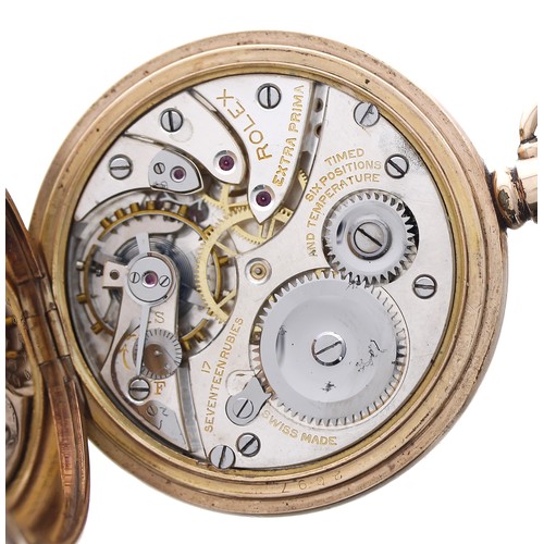 799 - Rolex 'Extra Prima' gold plated half hunter pocket watch, signed Extra Prima 17 jewel timed six posi... 