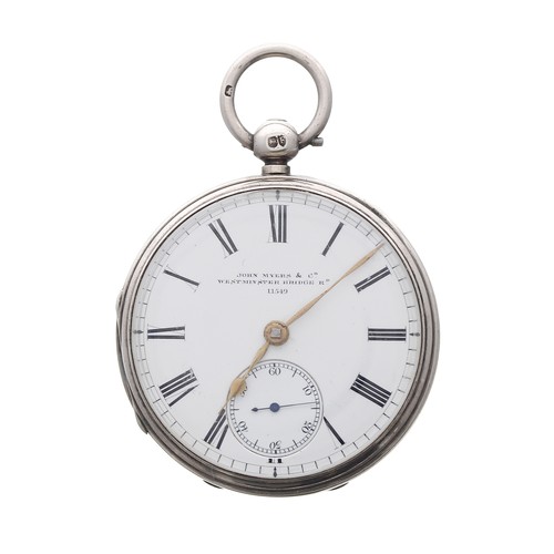 825 - Victorian silver fusee lever pocket watch, London 1881, the movement signed John Myers & Co., We... 