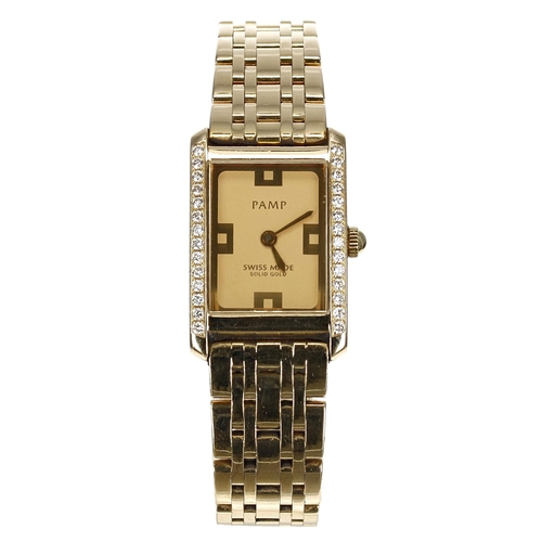 209 - Pamp 18ct and diamond rectangular wristwatch, case no. QTU.00xxx, circa 2001, 18ct rectangular dial,... 