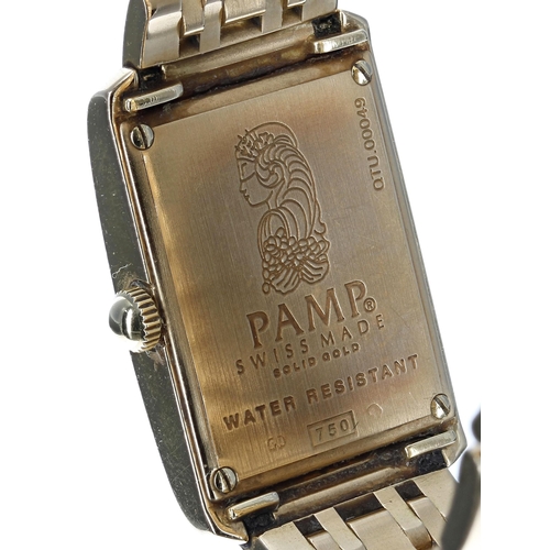 209 - Pamp 18ct and diamond rectangular wristwatch, case no. QTU.00xxx, circa 2001, 18ct rectangular dial,... 