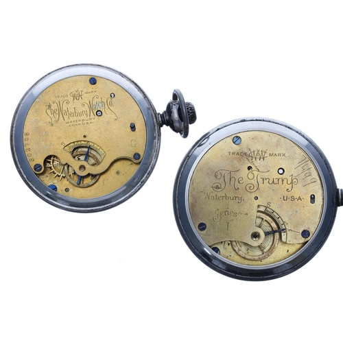 971 - Waterbury 'The Trump' Series I nickel cased duplex engine turned and engraved pocket watch for repai... 