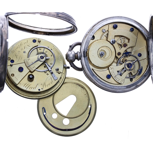 974 - Silver cylinder engine turned pocket watch for repair, the movement with 'bat-wing' steel three arm ... 