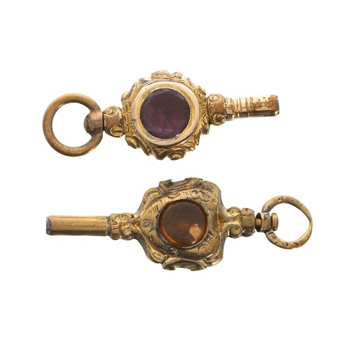 884 - Two antique gilded inset pocket watch keys