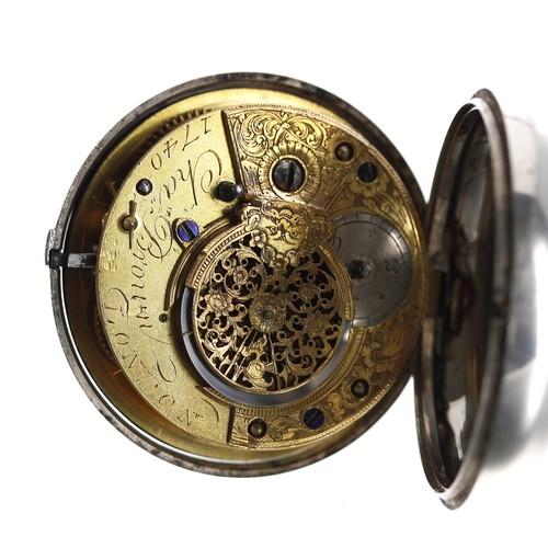 841 - George III silver pair cased verge pocket watch, London 1810, the fusee movement signed Chas Brown, ... 