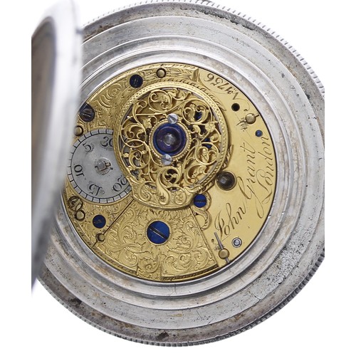 843 - George IV silver quarter repeating hunter pocket watch, London 1823, the movement signed John Grant,... 