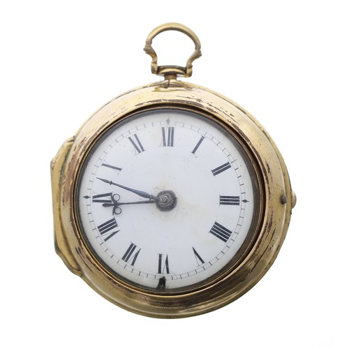 844 - English 18th century gilt-metal verge pair cased pocket watch, the fusee movement signed N. Sergeant... 