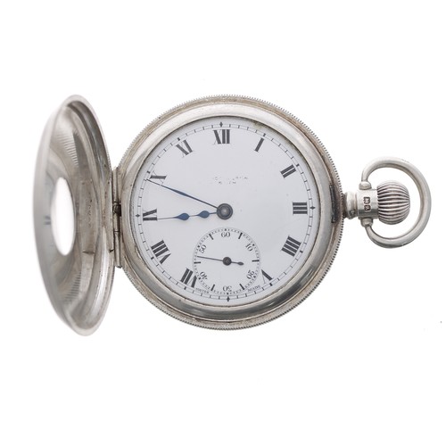 850 - Swiss silver lever half hunter pocket watch, Birmingham 1925, 15 jewel 2 adjust. movement, hinged cu... 