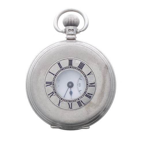 850 - Swiss silver lever half hunter pocket watch, Birmingham 1925, 15 jewel 2 adjust. movement, hinged cu... 