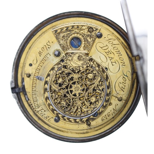 852 - George III silver pair cased verge pocket watch, London 1802, the fusee movement signed Solomon Levy... 