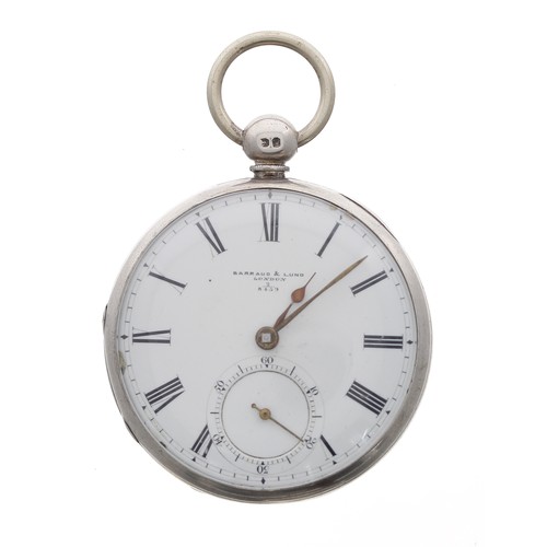 853 - Barraud & Lund silver lever pocket watch, London 1853, the movement signed Barraud & Lund, C... 