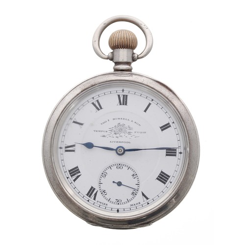 854 - Thomas Russell & Son silver lever pocket watch, Birmingham 1919, signed 16 jewel movement, no. 6... 