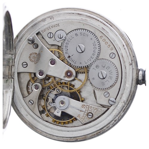 854 - Thomas Russell & Son silver lever pocket watch, Birmingham 1919, signed 16 jewel movement, no. 6... 