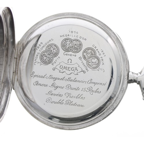 982 - Omega silver (0.800) lever pocket watch, signed movement, signed and inscribed hinged cuvette, signe... 