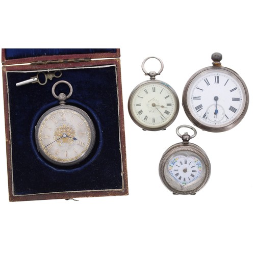 949 - Silver fusee lever engraved pocket watch, London 1875, unsigned movement, silvered dial, 44mm (case ... 