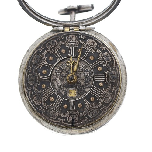 776 - Mid-18th century English silver pair cased verge pocket watch, London 1753, the fusee movement signe... 