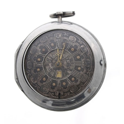 776 - Mid-18th century English silver pair cased verge pocket watch, London 1753, the fusee movement signe... 