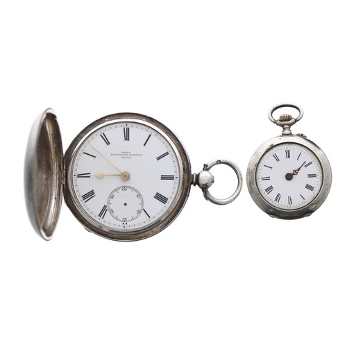 987 - Dent silver fusee lever hunter pocket watch for repair, London 1864, no. 30297, 46mm; also a white m... 