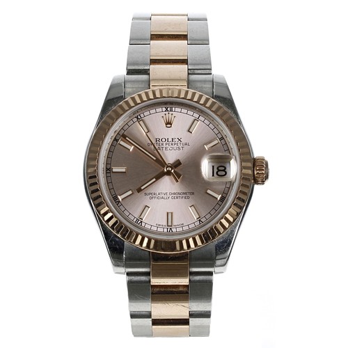 70 - Rolex Oyster Perpetual Datejust 31 rose gold and stainless steel lady's wristwatch, reference no. 17... 