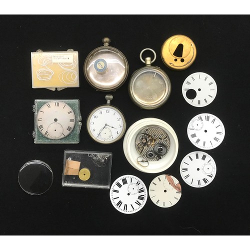 1020 - Four complete pocket watch fusee chains, silvered '492' pocket watch dial 47.5mm, pocket watch dials... 