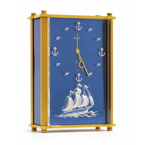 1361 - Jaeger-LeCoultre Marina eight day musical alarm desk clock, the chapter ring over a three masted sai... 