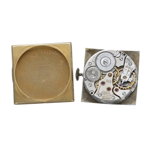 100 - Longines 14ct squared cased gentleman's wristwatch, case no. 592xx, serial no. 8516xxx, circa 1951, ... 