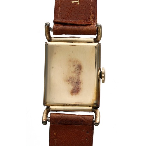 132 - Hamilton 10k gold filled rectangular gentleman's wristwatch, circa 1940s, the silvered dial with app... 